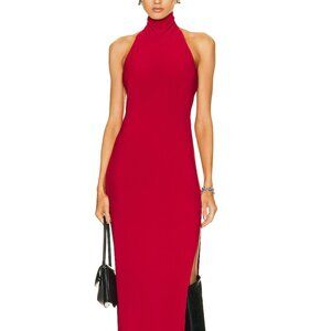 Norma Kamali Halter Turtleneck Side Slit Gown - Red (M)